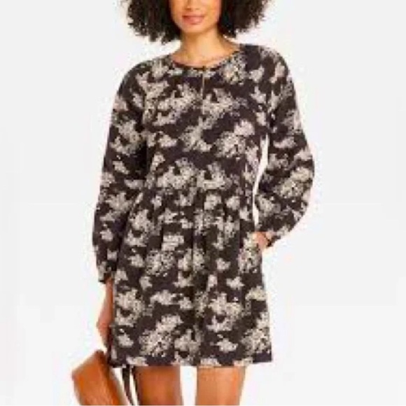 Universal Thread Medium brown floral print corduroy balloon sleeve dress - Picture 2 of 7